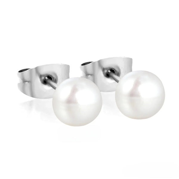 Stainless Steel Color PVD 7mm Bread Pearl Butterfly Earrings