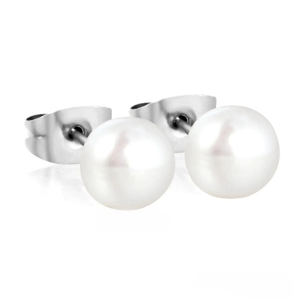 Stainless Steel Color PVD 8mm Bread Pearl Butterfly Earrings