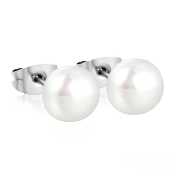 Stainless Steel Color PVD 9mm Bread Pearl Butterfly Earrings