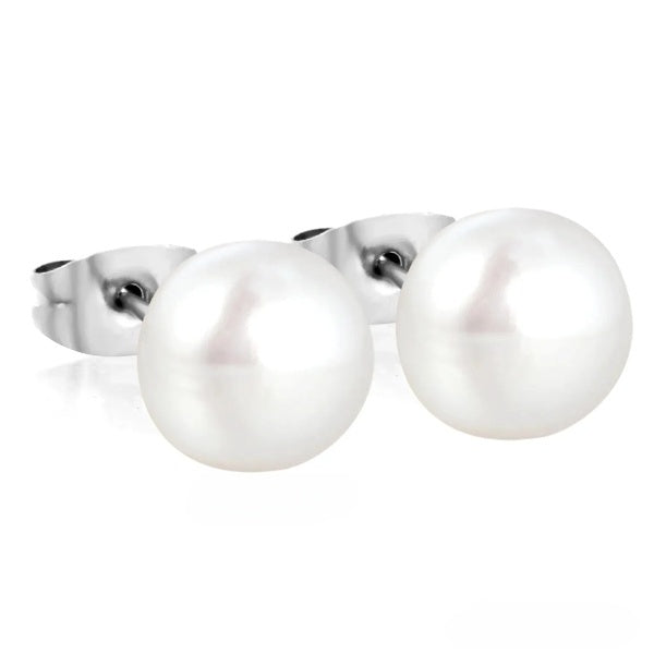 Stainless Steel Color PVD 10mm Bread Pearl Butterfly Earrings