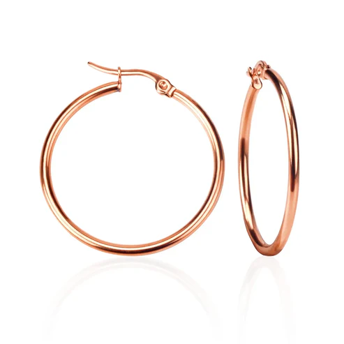Stelluxe Stainless Steel Rose Gold Color PVD Round Hoop Earrings