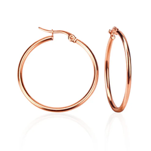 Load image into Gallery viewer, Stelluxe Stainless Steel Rose Gold Color PVD Round Hoop Earrings
