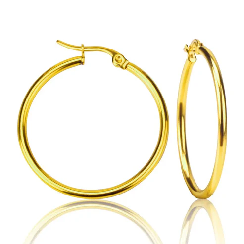 Stelluxe Stainless Steel Gold Color PVD Circle Round Hoop Earrings