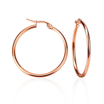Stelluxe Stainless Steel Rose Gold Color PVD Circle Hoop Earrings