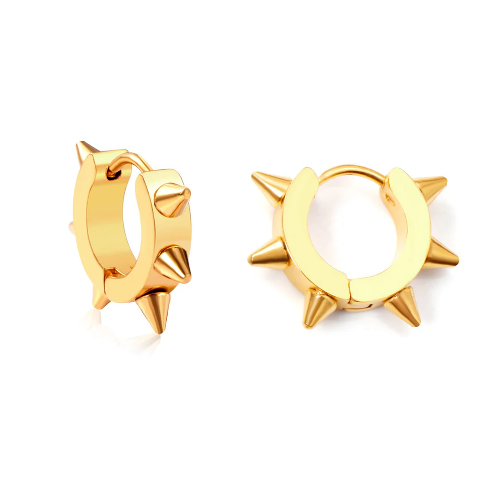Stainless Steel Color PVD Spikes Hip Hop Punk Hoop Earrings