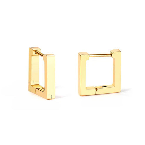 Stainless Steel Gold Color PVD Small Square Rectangle Piercing Hoop Earrings