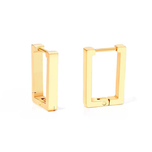 Stainless Steel Gold Color PVD Square Rectangle Piercing Hoop Earrings