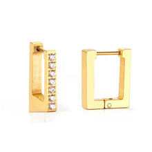 Load image into Gallery viewer, Tresoli Stainless Steel Gold Color PVD Small Square Rectangle Piercing Hoop Earrings With Diamonds