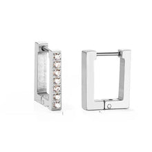 Load image into Gallery viewer, Tresoli Stainless Steel Color PVD Small Square Rectangle Piercing Hoop Earrings With Diamonds