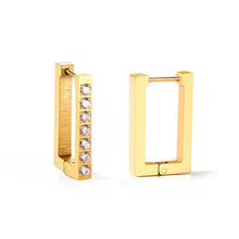 Load image into Gallery viewer, Tresoli Stainless Steel Gold Color PVD Square Rectangle Piercing Hoop Earrings With Diamonds