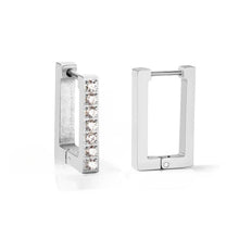 Load image into Gallery viewer, Stelluxe Stainless Steel Color PVD Square Rectangle Piercing Hoop Earrings With Diamonds