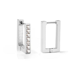 Stelluxe Stainless Steel Color PVD Square Rectangle Piercing Hoop Earrings With Diamonds