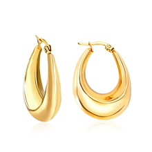 Load image into Gallery viewer, Tresoli  Stainless Steel Gold Color PVD Oval Minimalist Hoop Earrings
