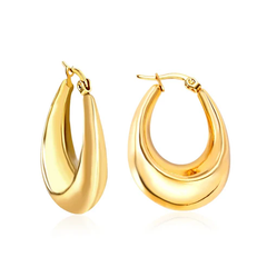 Tresoli  Stainless Steel Gold Color PVD Oval Minimalist Hoop Earrings