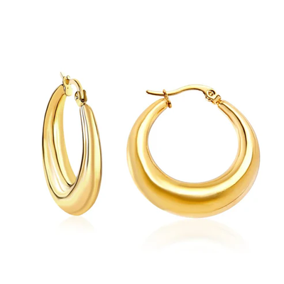 Stelluxe Stainless Steel Gold Color PVD Round Minimalist Hoop Earrings