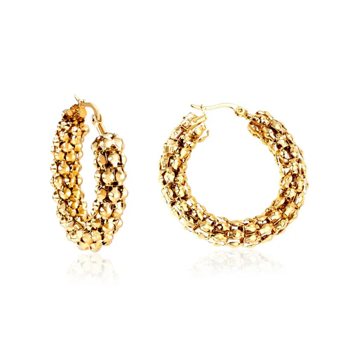 Stainless Steel Gold Color PVD Balls Minimalist Hoop Earrings
