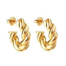 Load image into Gallery viewer, Stelluxe Stainless Steel Gold Color PVD Fall Sense C Earrings