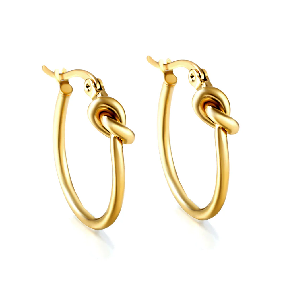 Stainless Steel Gold Color PVD Knotted Clasp Earrings