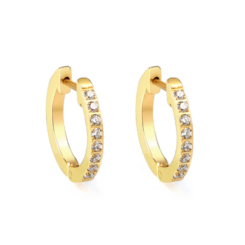 Stainless Steel Gold Color PVD Round Earrings With Diamonds