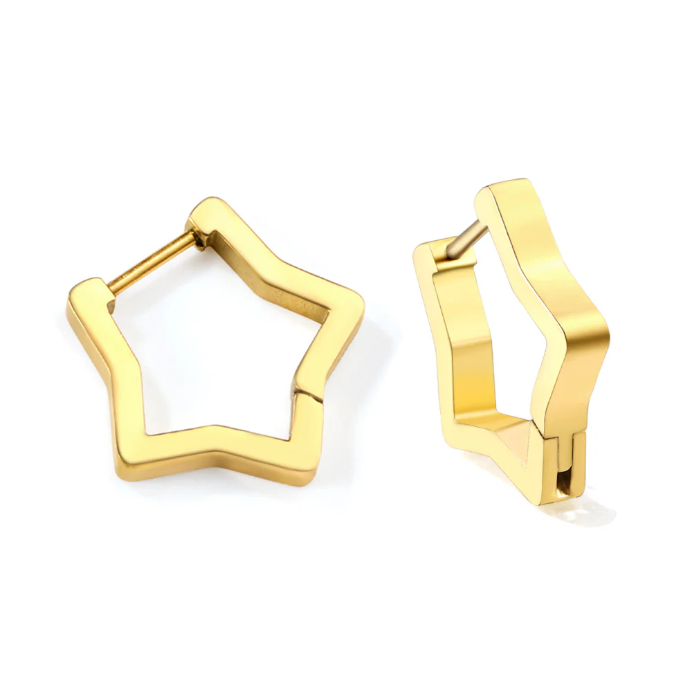 Stainless Steel Gold Color PVD Star Earrings
