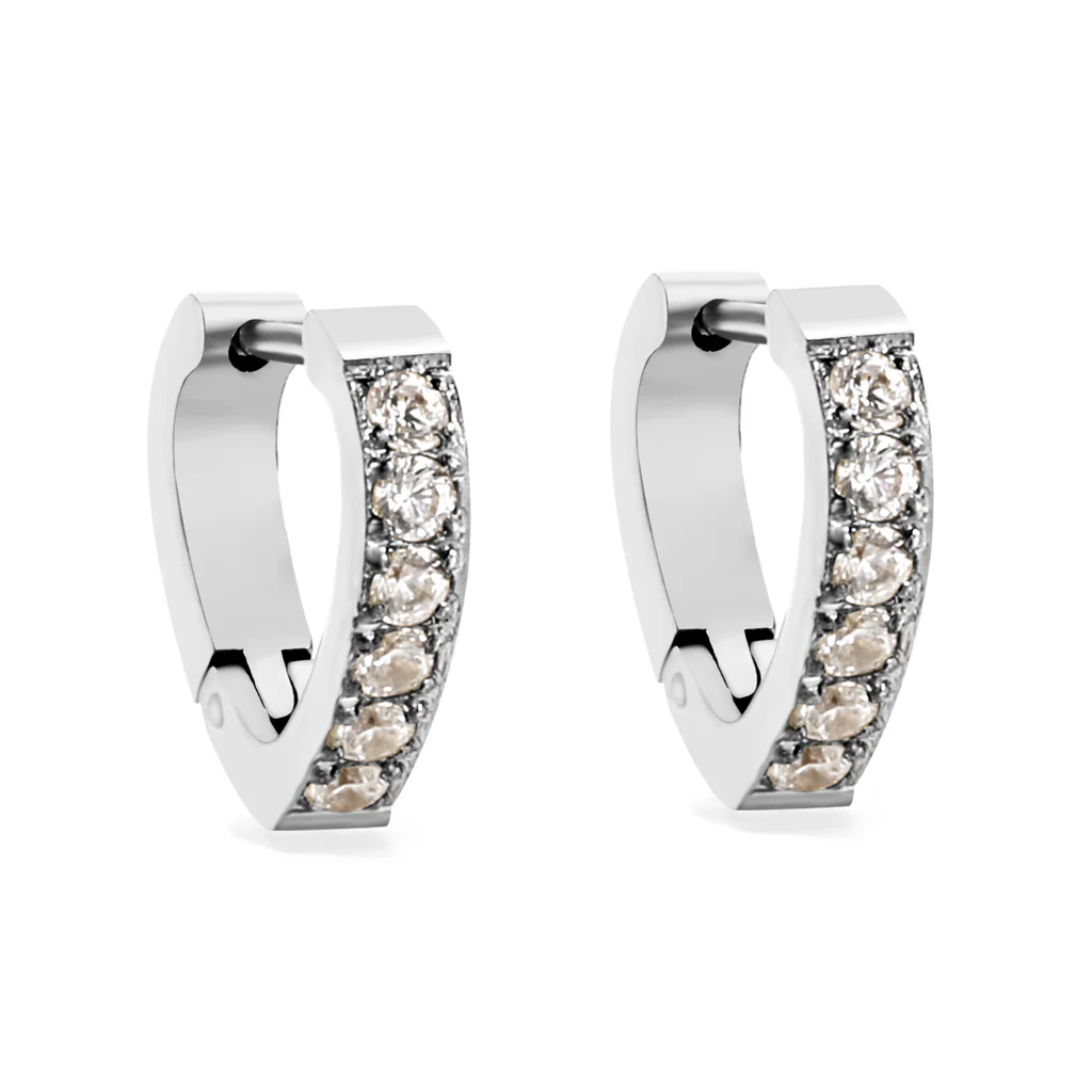 Stelluxe Stainless Steel Color PVD Heart Shaped Circle With White And Pink Diamonds Earrings