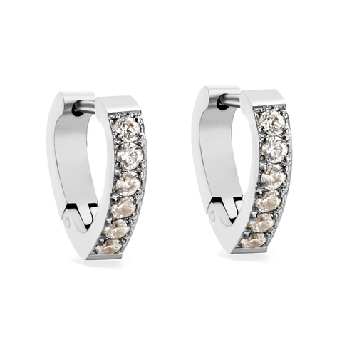 Stelluxe Stainless Steel Color PVD Heart Shaped Circle With White And Pink Diamonds Earrings