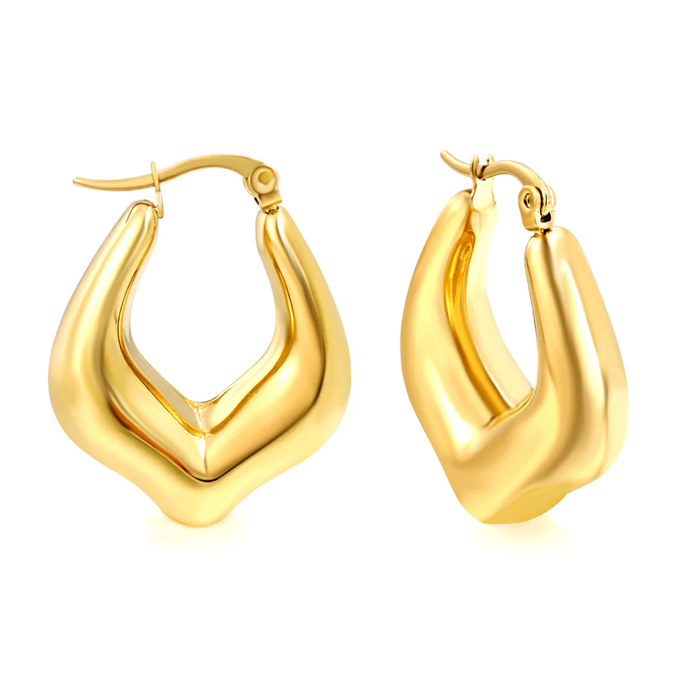 Stainless Steel Gold Color PVD Hollow U Shaped Peach Heart Ear Clips Earrings