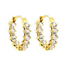 Load image into Gallery viewer, Stainless Steel Gold Color PVD Thick Ear Clips With Rounded White Colored Zirconium