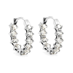 Stainless Steel Color PVD Thick Ear Clips With Rounded White Colored Zirconium