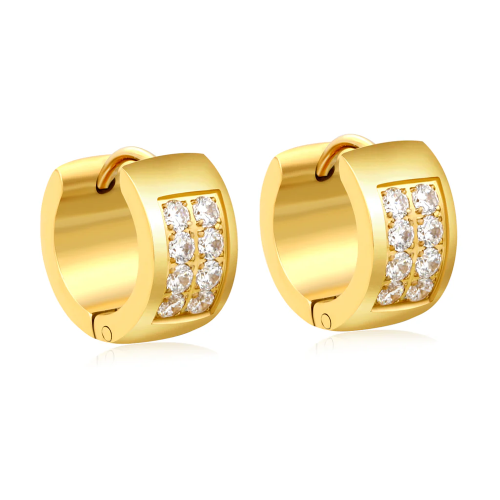 Stainless Steel Gold Color PVD CNC White Zirconia Spherical Hook Earrings