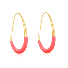 Load image into Gallery viewer, Stelluxe Stainless Steel Gold Color PVD Rose Red Egg Shaped Hoop Earrings