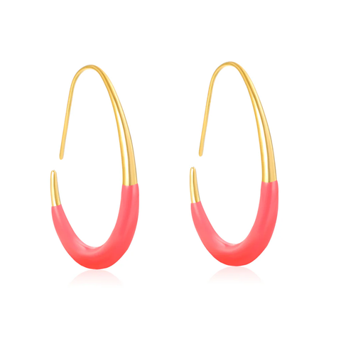 Stelluxe Stainless Steel Gold Color PVD Rose Red Egg Shaped Hoop Earrings