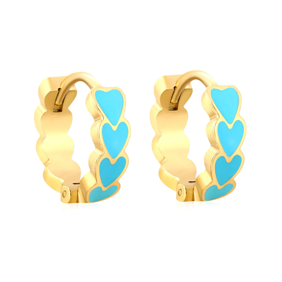 Tresoli Stainless Steel Gold Color PVD Blue Teardrop Heart Stud Earrings
