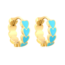 Load image into Gallery viewer, Tresoli Stainless Steel Gold Color PVD Blue Teardrop Heart Stud Earrings