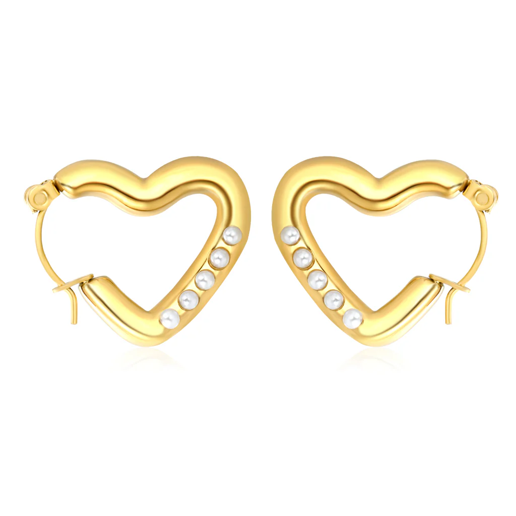 Stelluxe Stainless Steel Gold Color PVD Heart Shaped White Pearl Earrings