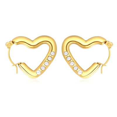 Stelluxe Stainless Steel Gold Color PVD Heart Shaped White Pearl Earrings