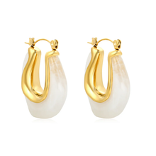 Load image into Gallery viewer, Stelluxe Stainless Steel Gold Color PVD U Shaped White Ear Cuffs