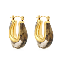 Load image into Gallery viewer, Stelluxe Stainless Steel Gold Color PVD U Shaped Transparent Black Ear Cuffs