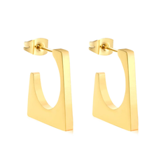 Tresoli Stainless Steel Gold Color PVD Geometric Glossy Earrings