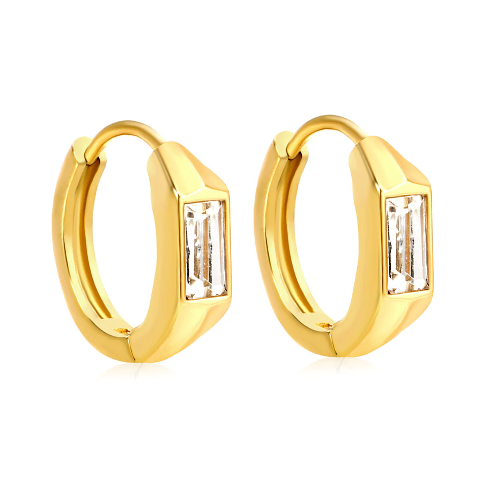 Stainless Steel Gold Color PVD Square Shaped Imitation White Czech Diamond Earrings