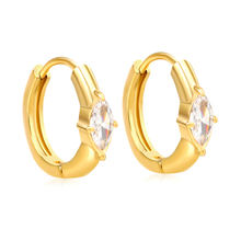 Load image into Gallery viewer, Stelluxe Stainless Steel Gold Color PVD Diamond Shaped White Zirconia Stud Earrings