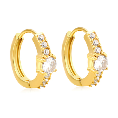 Stelluxe Stainless Steel Gold Color PVD Round With White Zirconia Hook Earrings