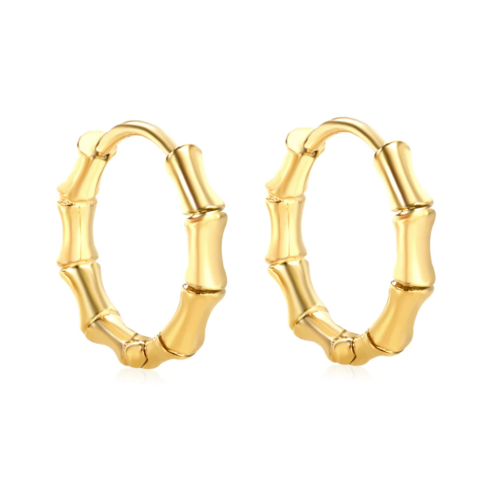 Stainless Steel Gold Color PVD Glossy Bamboo Earrings
