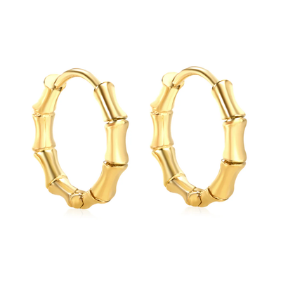 Stelluxe Stainless Steel Gold Color PVD Glossy Bamboo Earrings