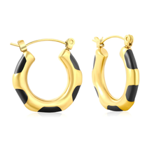 Load image into Gallery viewer, Tresoli Stainless Steel Gold Color PVD Black Bamboo Knot Drop Earrings