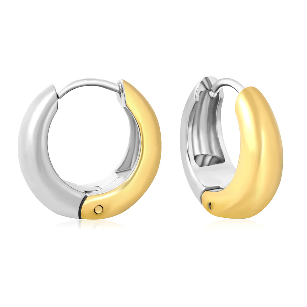 Stainless Steel Gold And Steel Color PVD Hoop Earrings