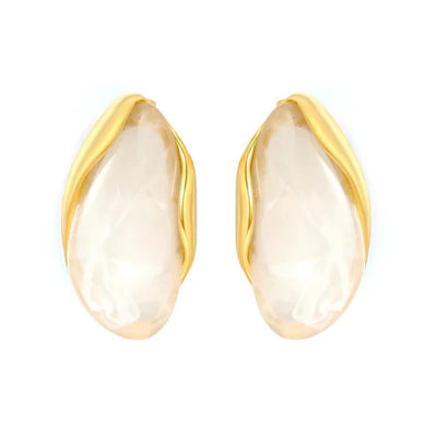 Stainless Steel Gold Color PVD White Blush Gradient Tinted Resin Stud Earrings