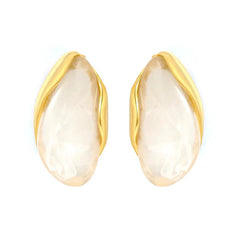 Stainless Steel Gold Color PVD White Blush Gradient Tinted Resin Stud Earrings