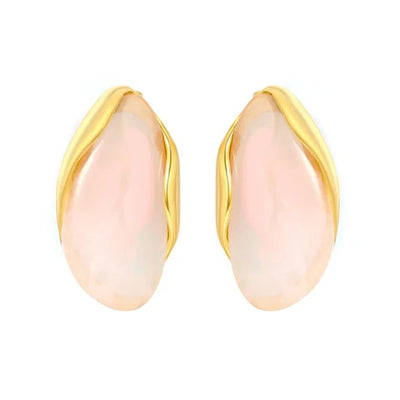 Stainless Steel Gold Color PVD Pink Amber Gradient Tinted Resin Stud Earrings