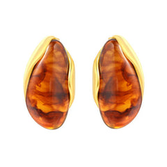 Stainless Steel Gold Color PVD Brown Gradient Tinted Resin Stud Earrings